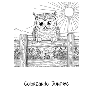 Imagen para colorear de un Meowl posado en una cerca al sol