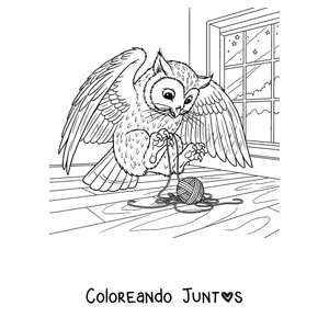 Imagen para colorear de un Meowl jugando con un ovillo de lana
