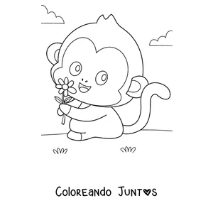 Imagen para colorear de un monito bebé sosteniendo una flor