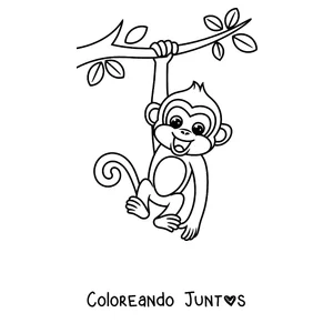 Imagen para colorear de un mono colgado de una rama por la cola
