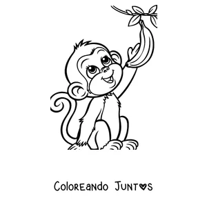Imagen para colorear de un mono sentado sosteniendo una banana