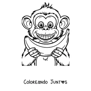 Imagen para colorear de un mono sonriente comiendo una banana