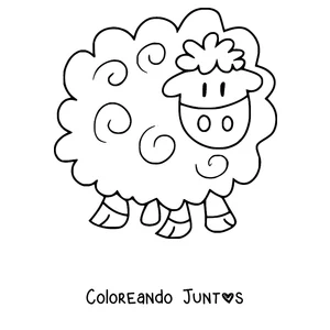 Imagen para colorear de oveja de dibujos animados sonriente de frente