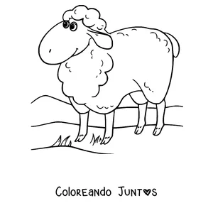 Imagen para colorear de oveja parada en la colina