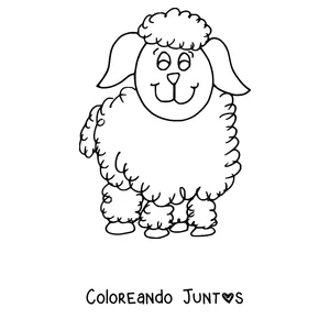 Imagen para colorear de oveja lanuda sonriente de perfil
