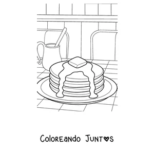 Imagen para colorear de una pila de panqueques con manteca y miel
