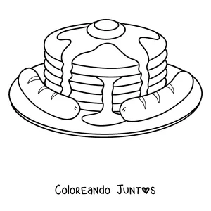 Imagen para colorear de panqueques con miel servidos en un plato