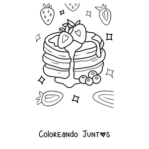 Imagen para colorear de panqueques esponjosos con frutillas y arándanos