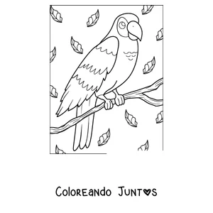 Imagen para colorear de un papagayo posado entre las hojas