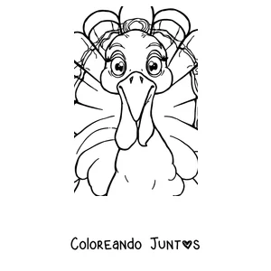 Imagen para colorear de un pavo animado con una gran sonrisa