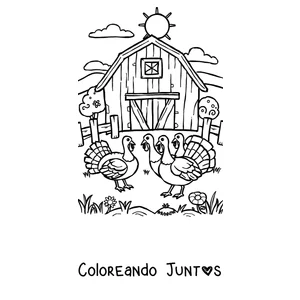 Imagen para colorear de dos pavos frente al granero
