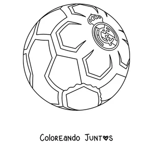 Imagen para colorear de una pelota de fútbol con el escudo del Real Madrid