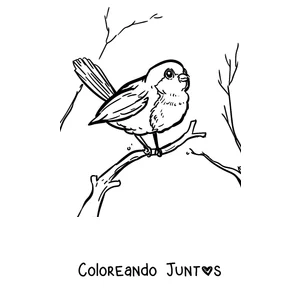 Imagen para colorear de un petirrojo entre ramas peladas en invierno