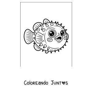 Imagen para colorear de un pez globo nadando