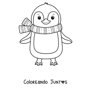 Imagen para colorear de un pingüino de pie con bufanda
