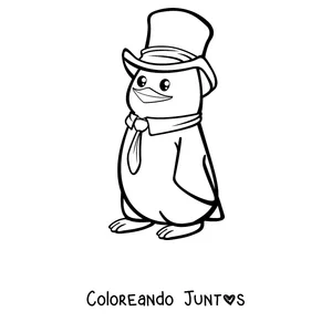 Imagen para colorear de un pingüino con galera y corbata