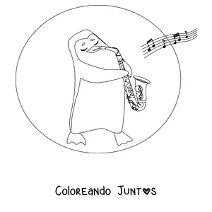 Imagen para colorear de un pingüino tocando el saxofón