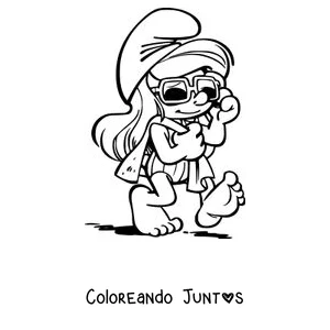 Imagen para colorear de Pitufina con lentes de sol