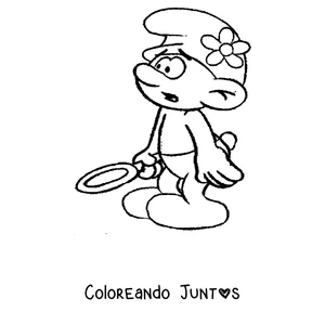 Imagen para colorear de un Pitufo explorando con una lupa
