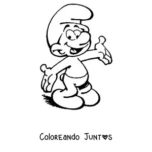 Imagen para colorear de un Pitufo saludando contento