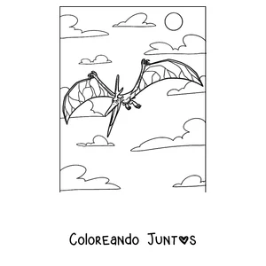 Imagen para colorear de un pterodáctilo volando con las alas bien extendidas
