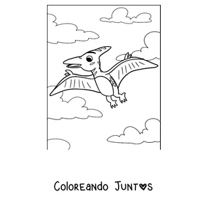 Imagen para colorear de un pterodáctilo tierno volando