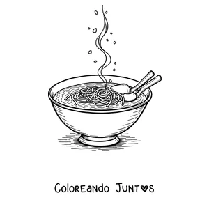 Imagen para colorear de un tazón clásico de sopa de fideos ramen