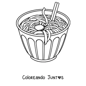 Imagen para colorear de un vaso de fideos ramen con un palillo
