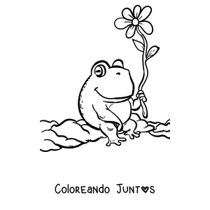 Imagen para colorear de una rana sosteniendo una flor