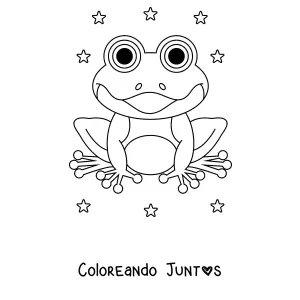 Imagen para colorear de una rana feliz en un nenúfar rodeada de estrellas