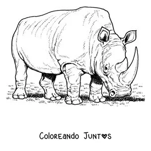 Imagen para colorear de un rinoceronte blanco comiendo pasto