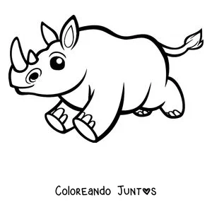 Imagen para colorear de un rinoceronte de dibujos animados corriendo