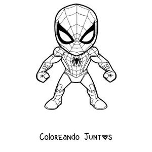 Imagen para colorear de un Spider-Man pequeño y simpático de pie con su traje