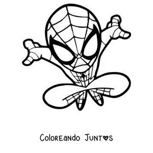 Imagen para colorear de Spider-Man en versión chibi saltando muy contento