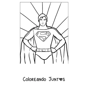 Imagen para colorear de Superman en pose heroica con rayos de fondo