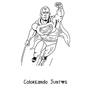 Imagen para colorear de Superman volando con el puño en alto