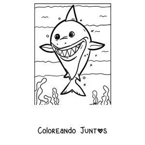 Imagen para colorear de un tiburón bebé con una gran sonrisa