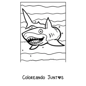 Imagen para colorear de un tiburón con la boca abierta y dientes filosos