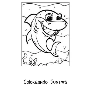 Imagen para colorear de un tiburón grande y alegre nadando
