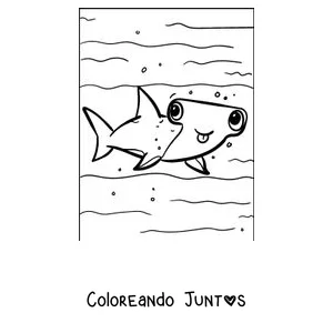Imagen para colorear de un tiburón martillo con ojos grandes