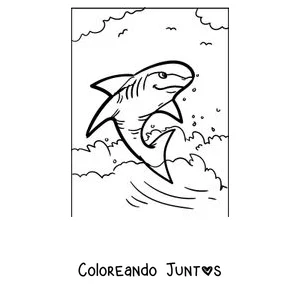 Imagen para colorear de un tiburón saltando fuera del agua