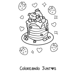 Imagen para colorear de una torre de panqueques con frutillas