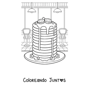 Imagen para colorear de una torre de panqueques en una cafetería