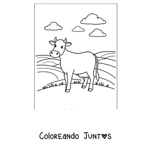 Imagen para colorear de vaca paseando por el campo