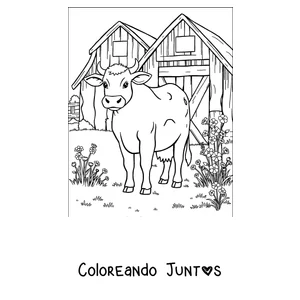 Imagen para colorear de vaca frente al granero