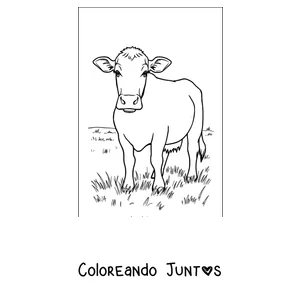 Imagen para colorear de vaca lechera pastando en el prado