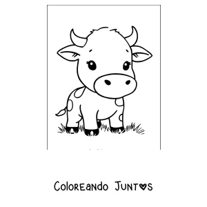 Imagen para colorear de vaquita chibi sentada en el pasto