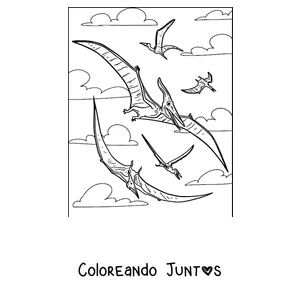 Imagen para colorear de varios pterodáctilos volando juntos en el cielo