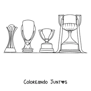 Imagen para colorear de una vitrina con varios trofeos del Barcelona